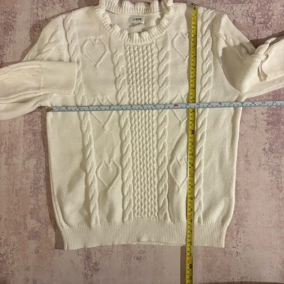 J. Crew cable knit heart sweater 100% cotton white crewneck size M - Picture 9 of 15